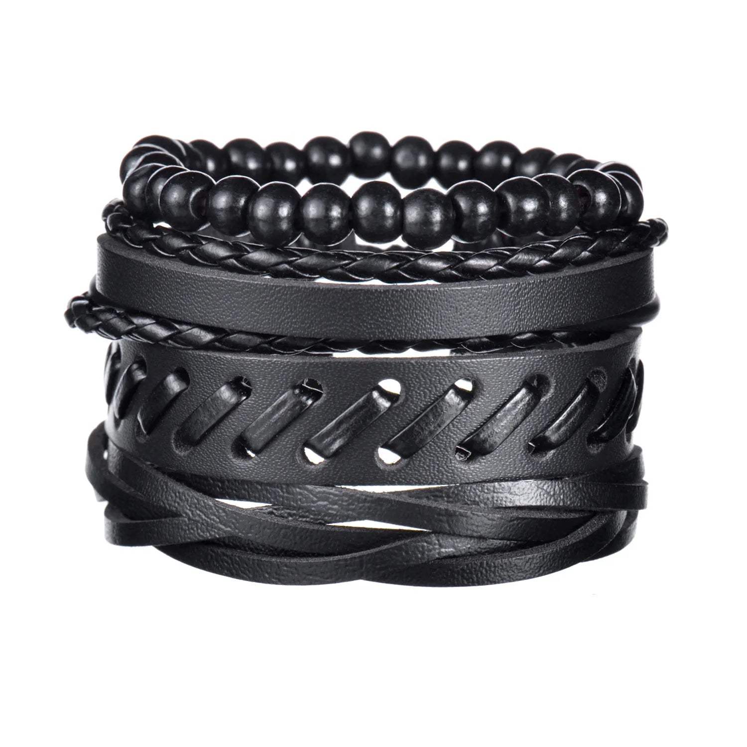 Men’s Multi Layer Leather Cross Bracelet – Braided Stainless Steel Prayer Wristband