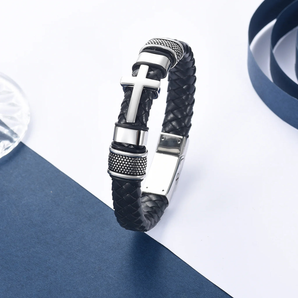 Cross Cremation Bracelet For Ashes – Braided Leather Memorial Urn Keepsake Bracelet