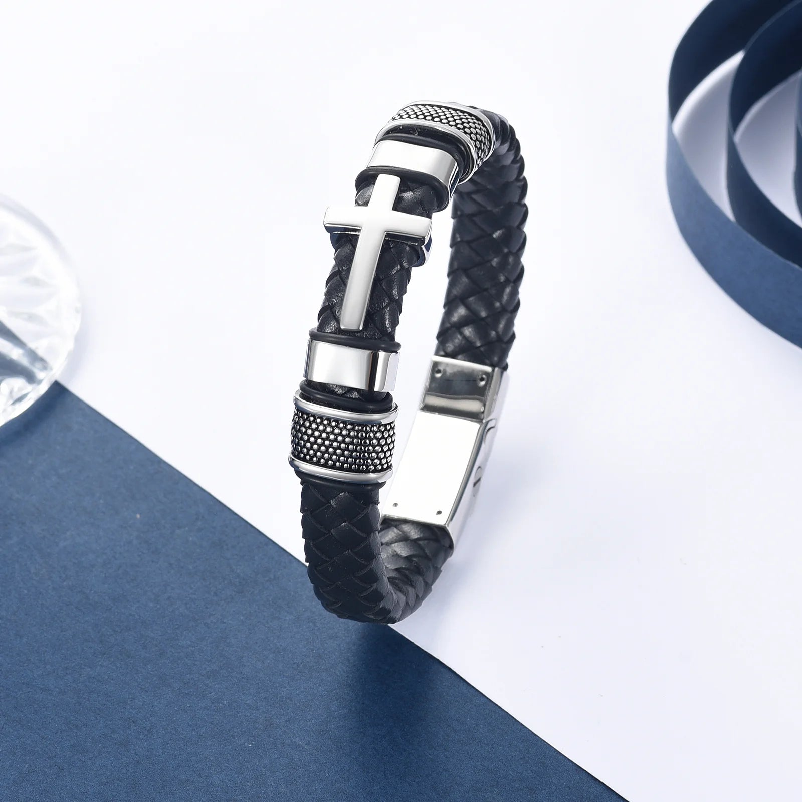 Cross Cremation Bracelet For Ashes – Braided Leather Memorial Urn Keepsake Bracelet