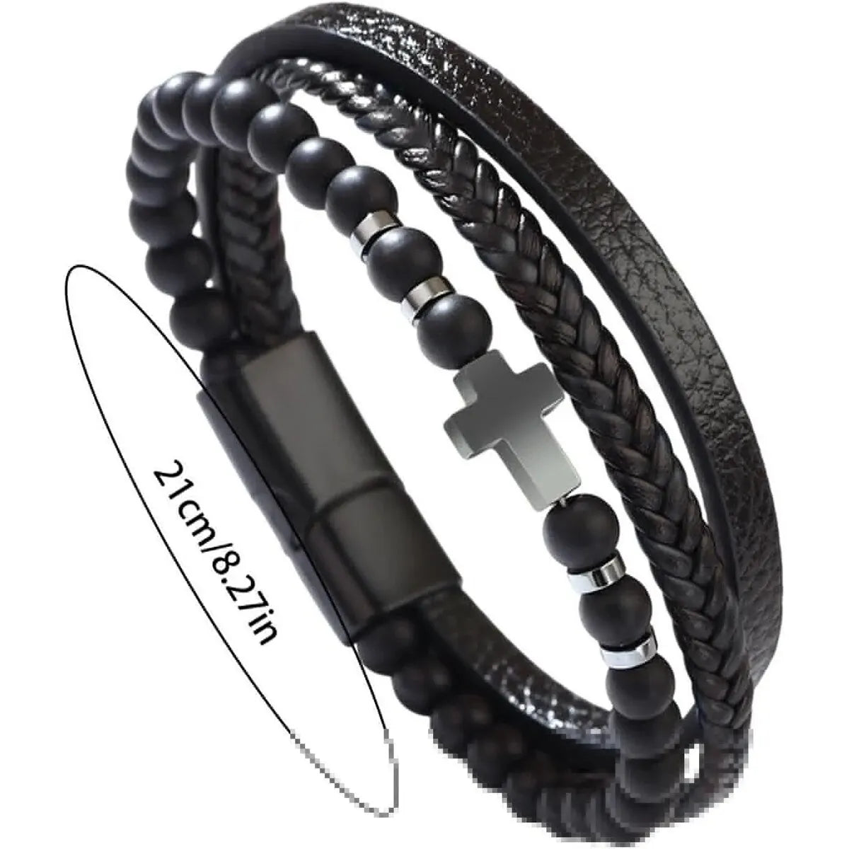 Men’s Multi Strand Woven Cross Bracelet – Braided Cuff Wristband Christian Jewelry