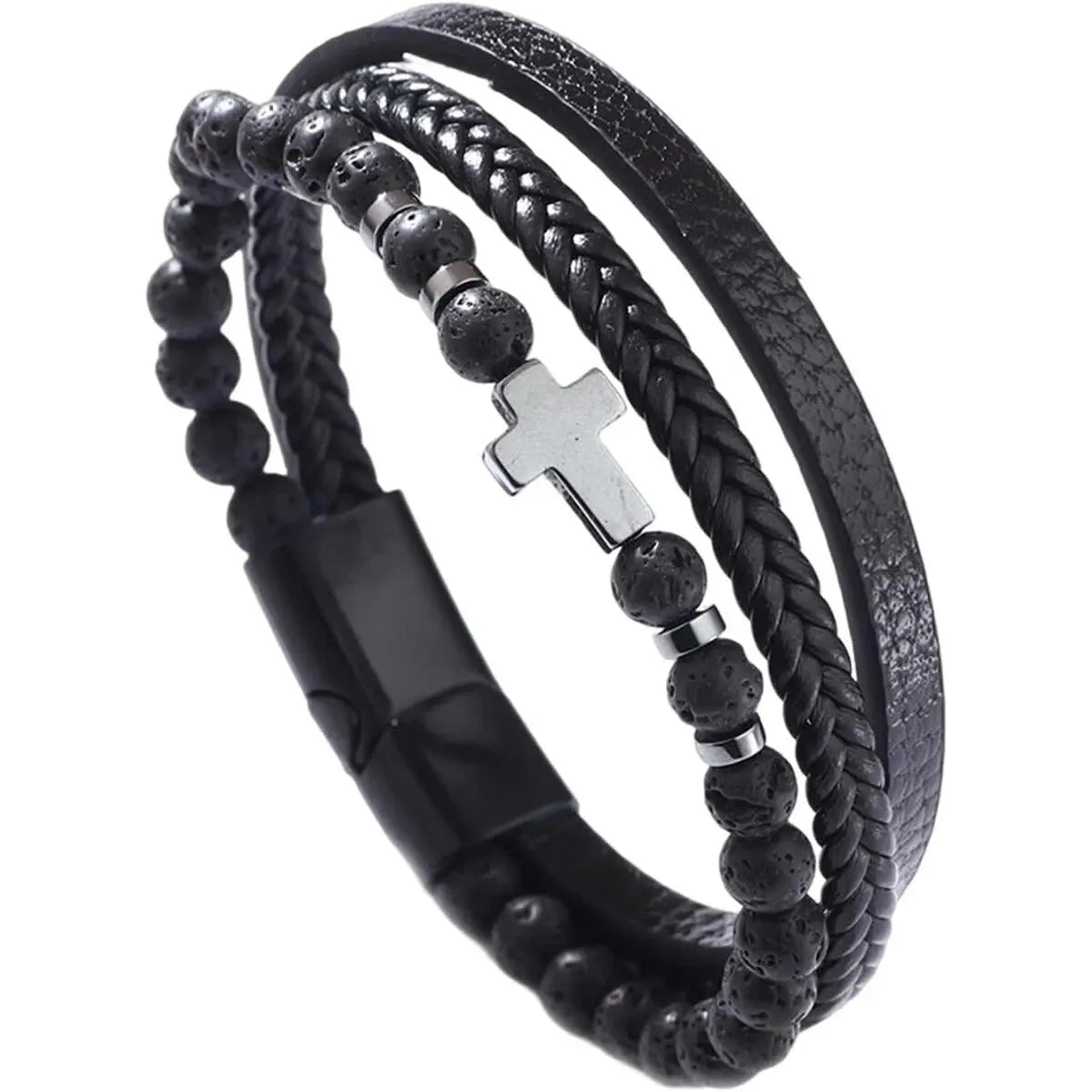 Men’s Multi Strand Woven Cross Bracelet – Braided Cuff Wristband Christian Jewelry
