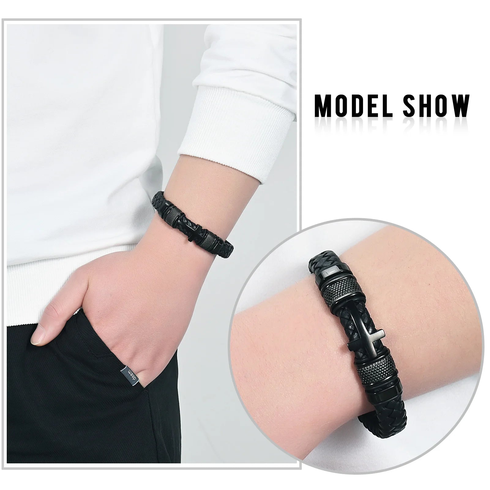 Cross Cremation Bracelet For Ashes – Braided Leather Memorial Urn Keepsake Bracelet