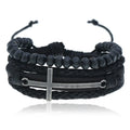 Men’s Retro Cross Layer Bracelet – Hand Woven Black Cowhide Leather Jewelry
