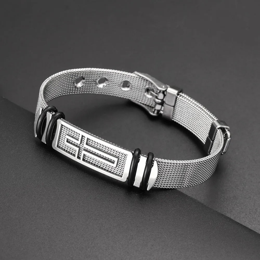 Stainless Steel Cross Cuff Bracelet – Trendy Christian Metal Religious Men Accessory