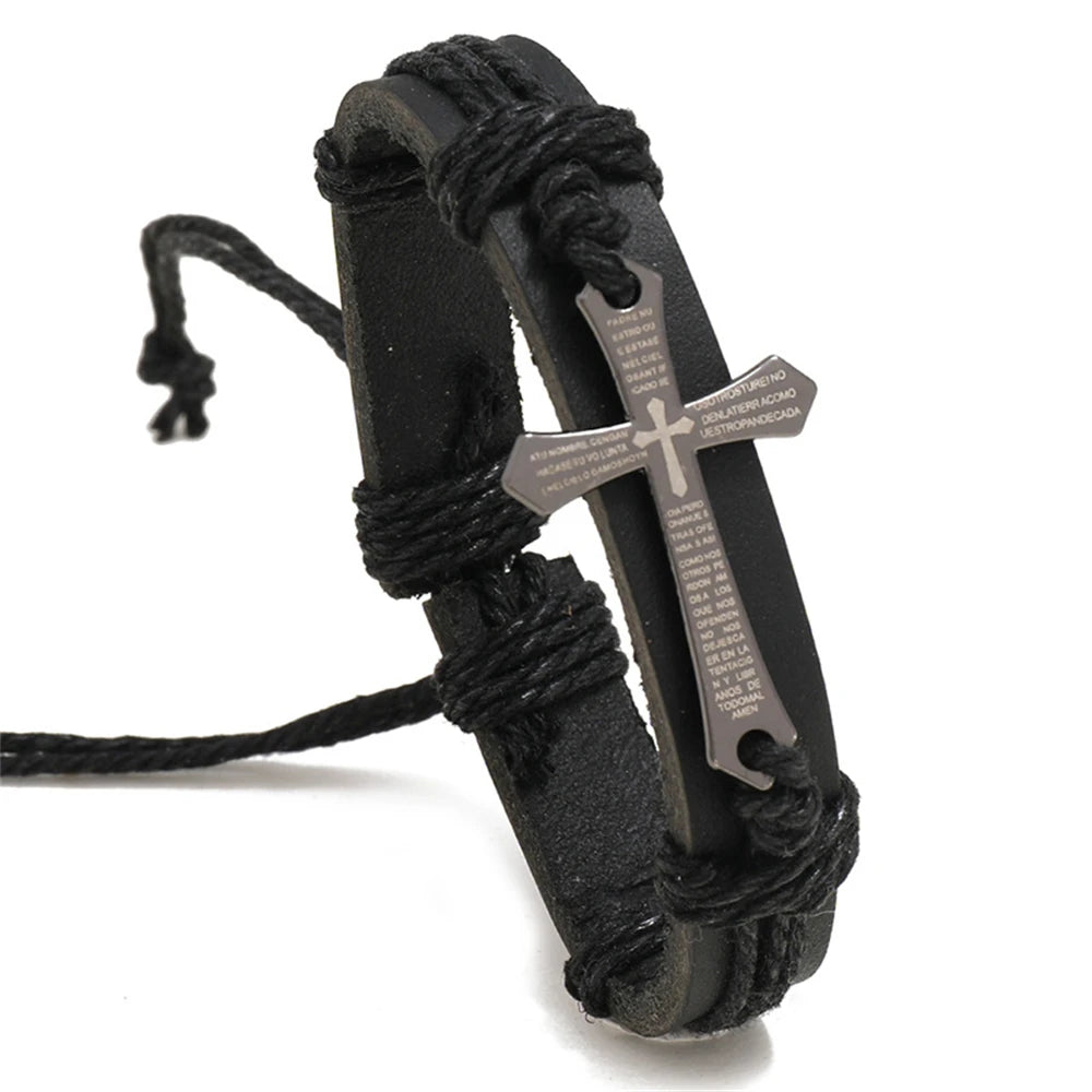 Retro Braided Leather Cross Bracelet – Adjustable Christian Faith Jewelry Gift Unisex