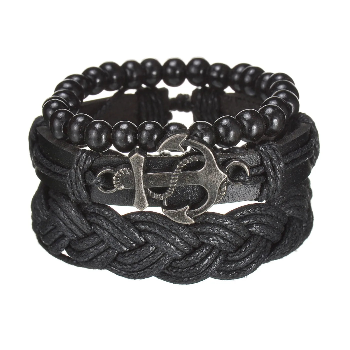 Men’s Multi Layer Leather Cross Bracelet – Braided Stainless Steel Prayer Wristband
