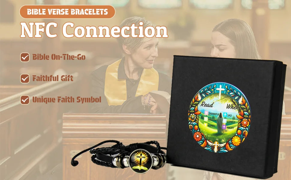 NFC Daily Bible Verse Cross Bracelet – Wearable Scripture Christian Religious Gift