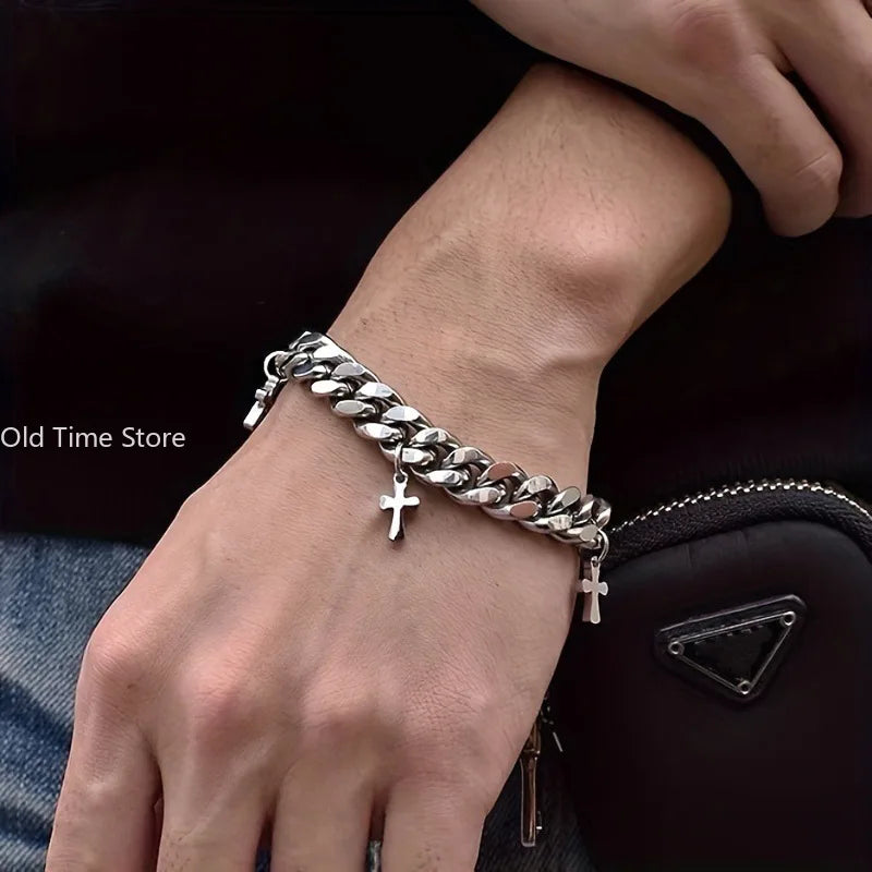 Stainless Steel Cross Chain Bracelet – Christian Faith Jewelry Gift for Christian Men