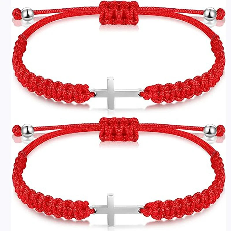 Handmade Black String Rope Cross Bracelet Set – Matching Christian Friendship Gift