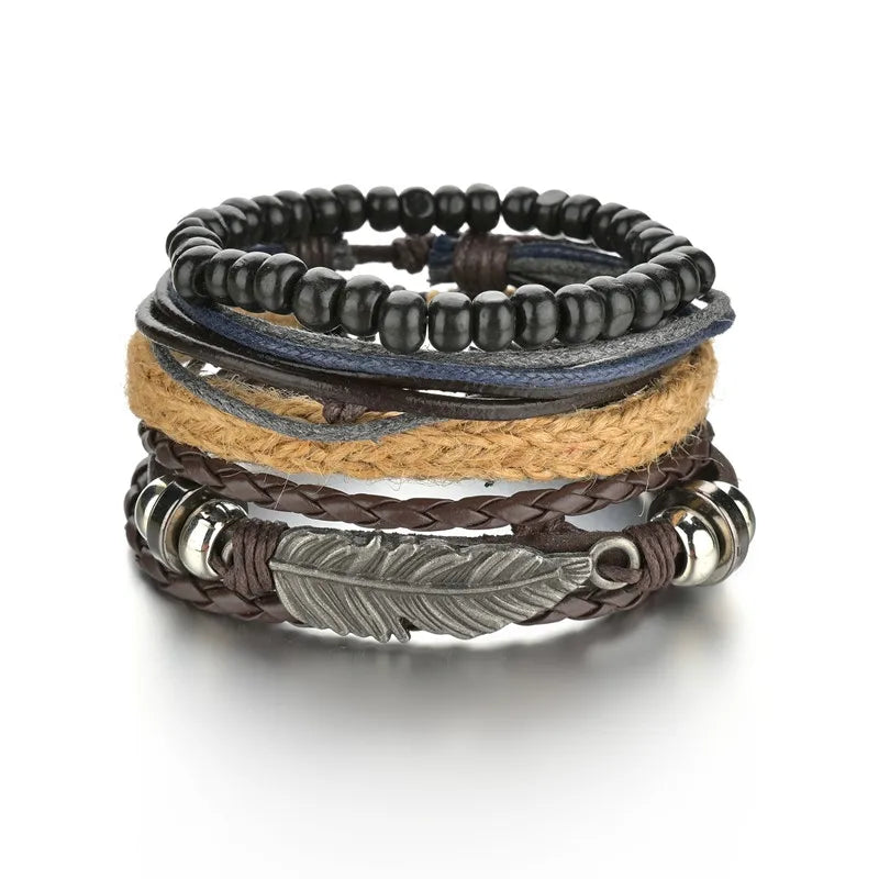 Men’s Multi Layer Leather Cross Bracelet – Braided Stainless Steel Prayer Wristband
